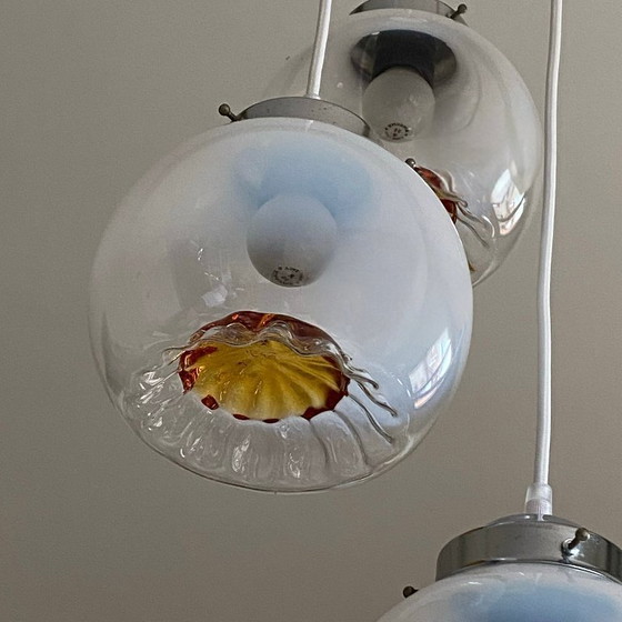 Image 1 of Murano Mazzega waterfall pendant light 3 glass globes 