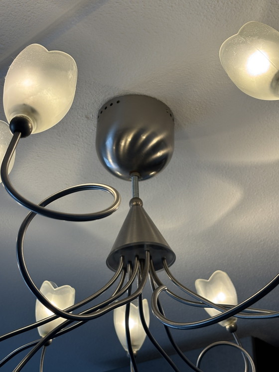 Harco Loor Harco Loor ‘Tulips’ Kroonluchter – Vintage 80 – Hanglampen, rvs, Glass (photo 3 of 7)