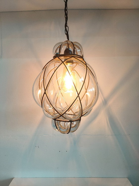 Image 1 of Venetian Pendant Lamp Spherical Glass with Metal Framework.