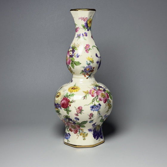 Image 1 of Boch Frères Keramis “Fleurs de Saxe” Keralux Art Deco Vase