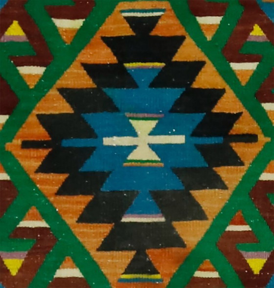 Tappeto Kilim anatolico vintage 325x165 cm – Grande tappeto geometrico colorato in lana tessuto a mano a (photo 3 of 10)