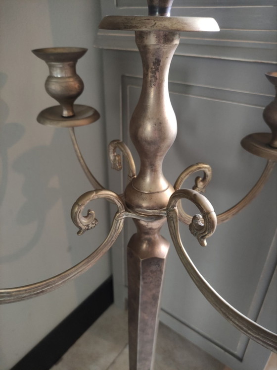 Candelabro da terra pesante (5 braccia), Massiccio (97 cm!), Portacandele, Metallo, Argentato (foto 4 di 5)