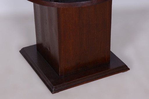 Restored Art Deco Round Small Table, Oak, Veneer, Czech, 1920s – bijzettafels, Wood (photo 2 of 8)