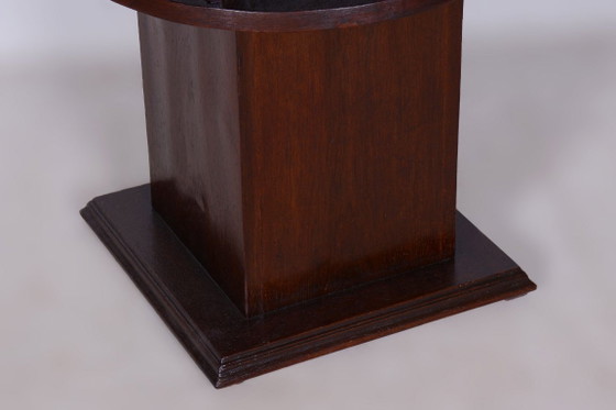 Restored Art Deco Round Small Table, Oak, Veneer, Czech, 1920s – Side tables, Wood (photo 2 of 8)