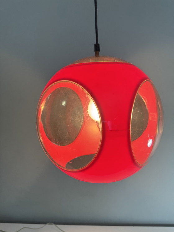 Image 1 of Vintage red space age lamp Bug Eye pendant lamp 1970s
