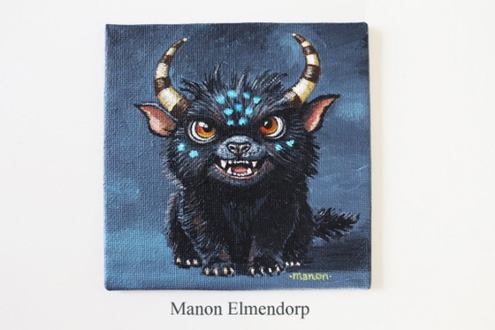 Image 1 of Unique Hand-Painted Fantasy Art Small Painting including Donkey