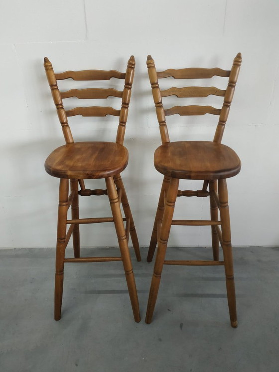 Image 1 of Set Van 4 Jaren Vintage 70 'Farmhouse Style' of Brutalist Style Barkrukken