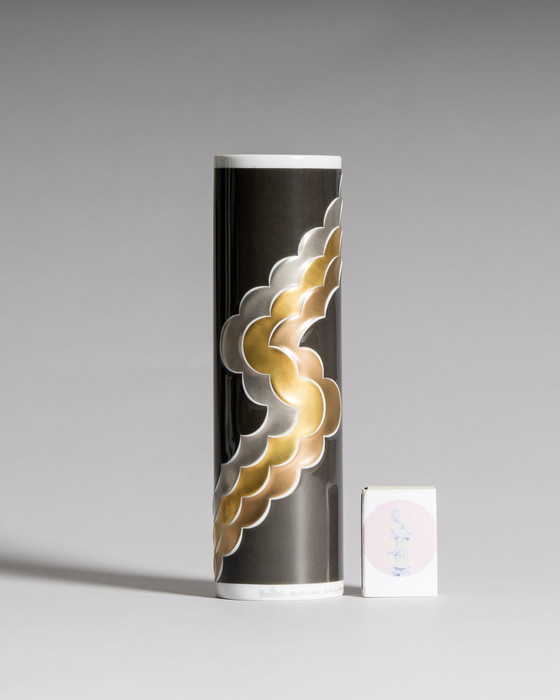 Image 1 of Natalie Sapone for Rosenthal Studio Line – Black Porcelain Vase with Metallic Ornaments, West Germany, 1960s–70s