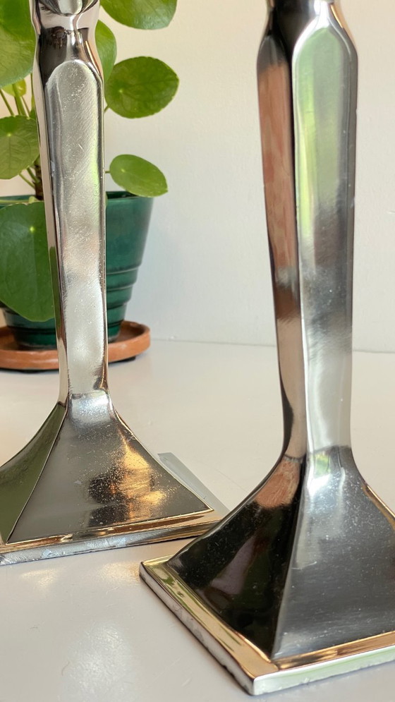 Image 1 of Coppia di candelieri vintage in fusione di alluminio cromato