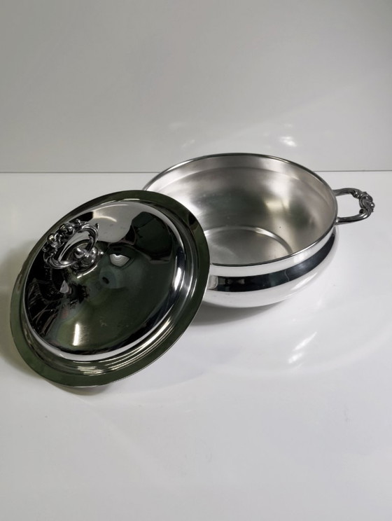 Image 1 of Vintage verzilverde kom, soepkom, soepterrine, kom met handvat, kom met deksel, serveerkom, soepkom, jaren 70