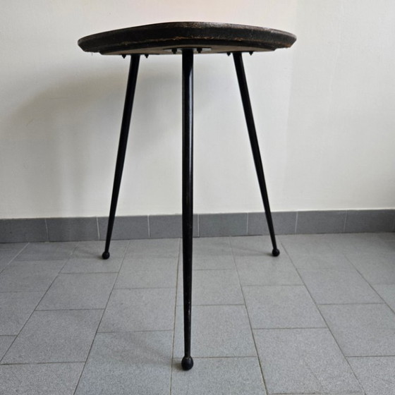 Image 1 of TABLE DE BISTROT BAR VINTAGE 1950 TRIPODE FORMICA & ACIER 50S ROCKABILLY ZAZOU