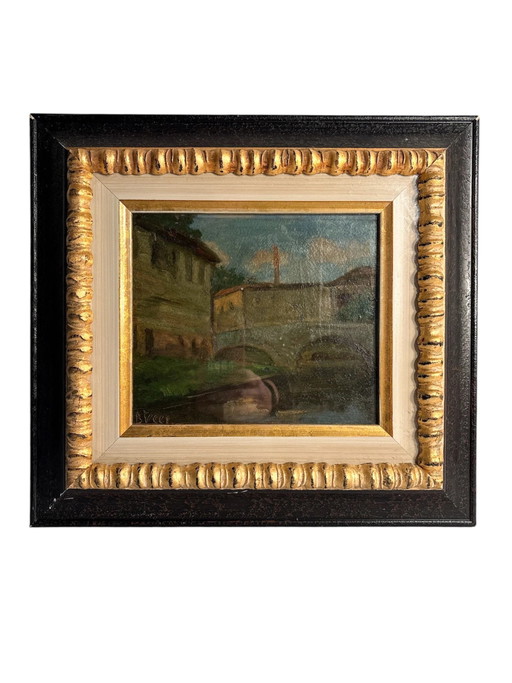 Oil Painting on Cardboard: Bridge on Brecci River