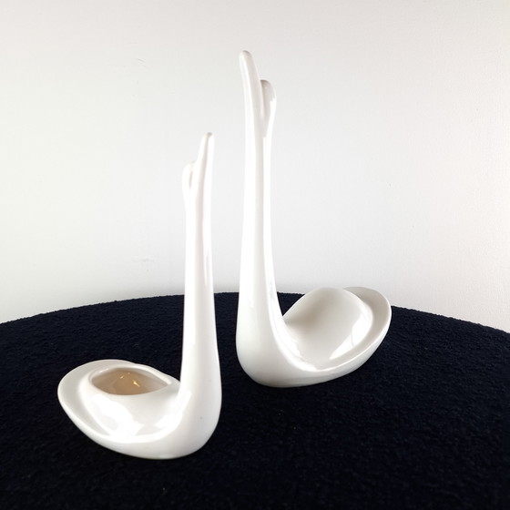 Image 1 of Set di cigni astratti vintage in ceramica bianca degli anni '60/'70