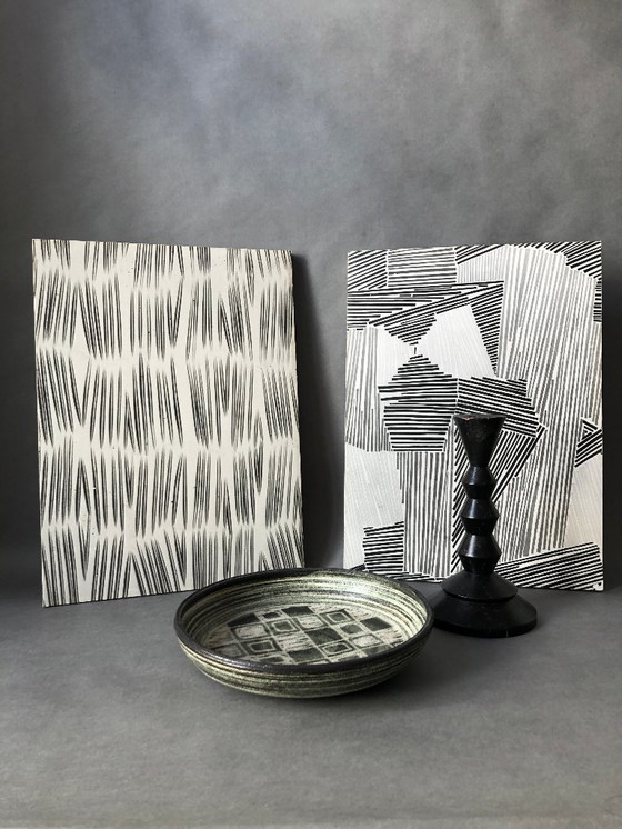 Image 1 of Set of 2 vintage wooden panels with print patterns 1960s / 1970s