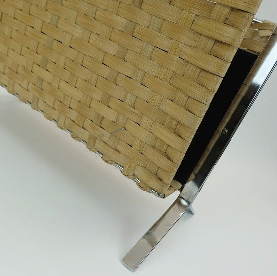 Image 1 of ongewoon 1970 vintage tijdschriftenrek krantenhouder chroom leer bamboe