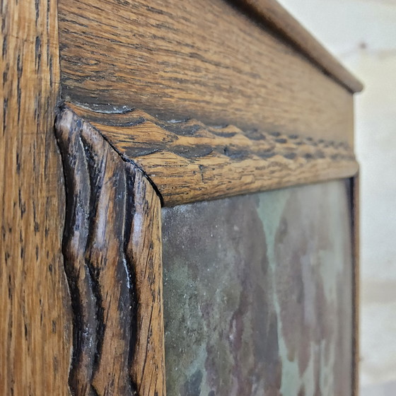 Image 1 of Antiker Art Deco (Haager Schule) Pflanzgefäß farbige Fliesen / Eiche