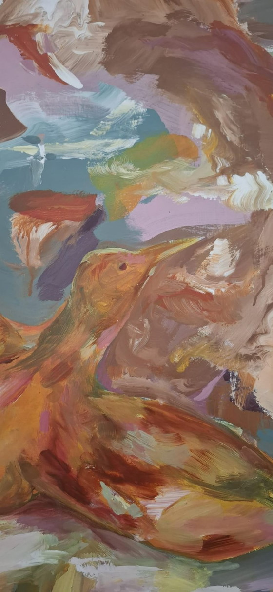 Image 1 of Pintura sobre lienzo - ''Free Birds'' - colorido - pájaros - naturaleza - cálido - abstracto