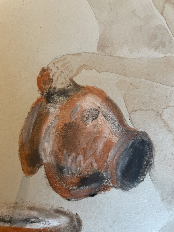 Image 1 of Ritratto di donna e natura morta in stile orientalista con acquerello pastello