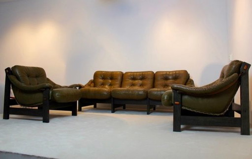 Sofa aus brasilianischem Holz und Leder, 1970er Jahre