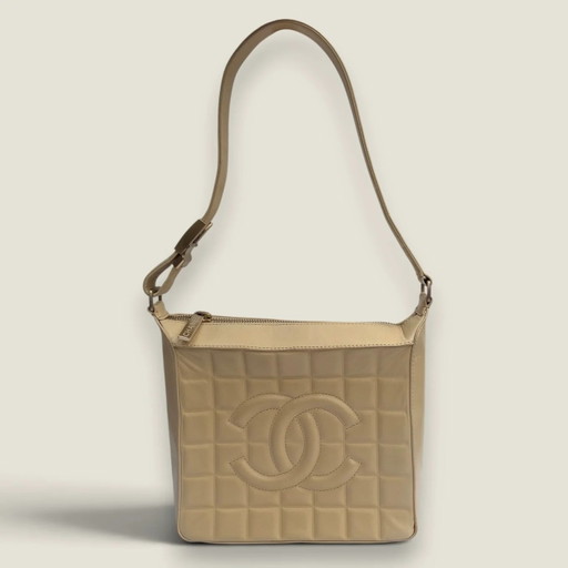 Sac a bandouliere Chanel Chocolate Bar en agneau beige