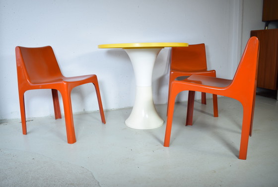 Image 1 of 4x Fauteuil vintage rétro orange style italien, style spatial, en fibre de verre