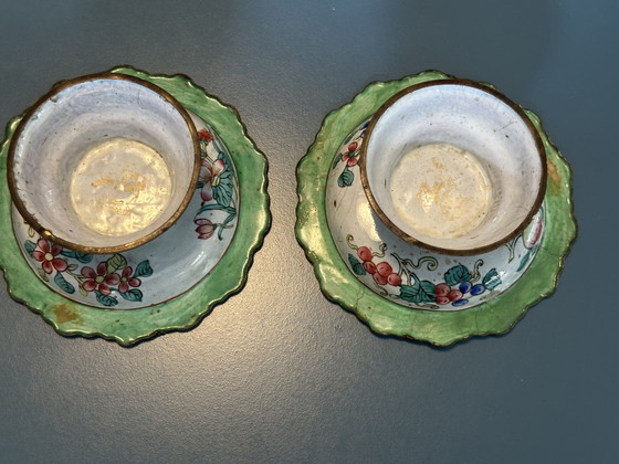Coppia di Coppe su Piedistallo in Rame Smaltato di Canton – Cina – Fine XVIII Secolo (photo 13 of 14)