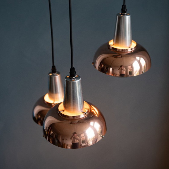 Image 1 of Vintage Metalen Cascade Hanglamp door Lakro Amstelveen met drie spots