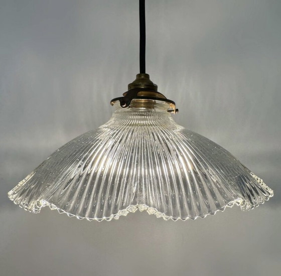 Image 1 of Suspension galette verre holophane années 50