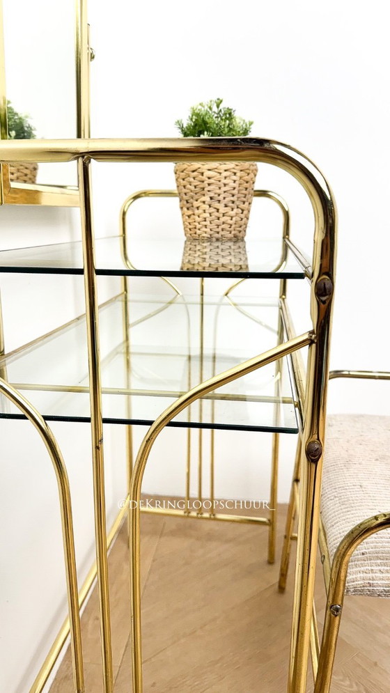 Image 1 of Messing Hollywood Regency Kaptafel met stoel 