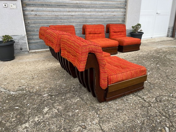 Image 1 of Modulaire stoelen 'Can Can' uit de jaren 60 in Italiaanse Mid-Century Modern-stijl van Luciano Frigerio.