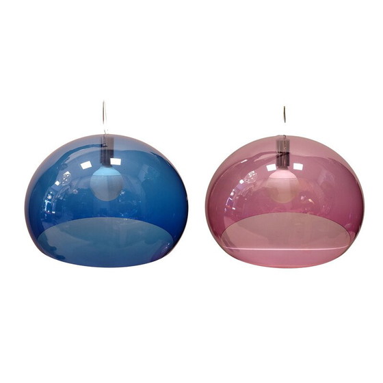 Image 1 of Pair of vintage pendant lamps model Fl/Y in blue and pink by Ferruccio Laviani for Kartell, Italy 1980-1990s