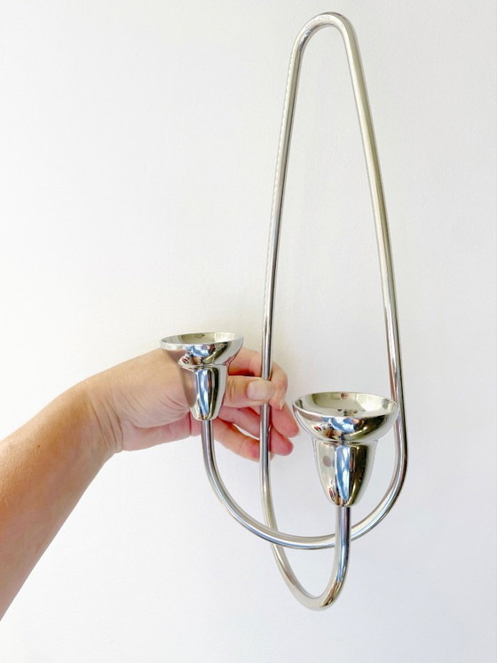 Image 1 of Candelabro de pared grande de acero inoxidable de Georg Jensen, diseño danés Swing