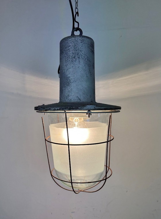 Image 1 of Large Industrial Cast Aluminium Cage Pendant Light , 1960s
