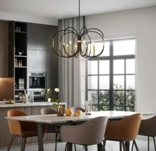 Zevni 8-Light Black Drum Chandelier, NEW