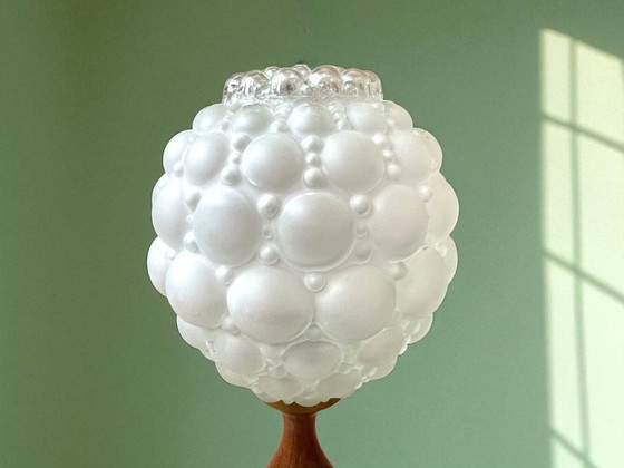 Image 1 of Lámpara de sobremesa alta de madera con pantalla de vidrio esmerilado Bubble Glass