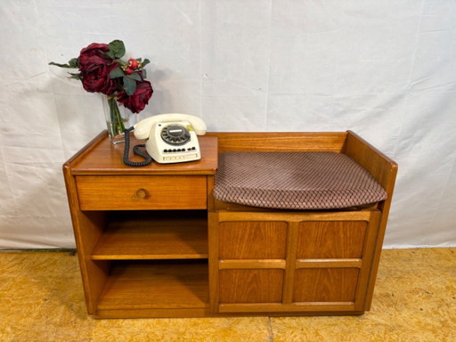 Mid-century retro vintage teak telephone seat by Nathan 1960–1970.    Stylish utility|iconic british design|functional storage