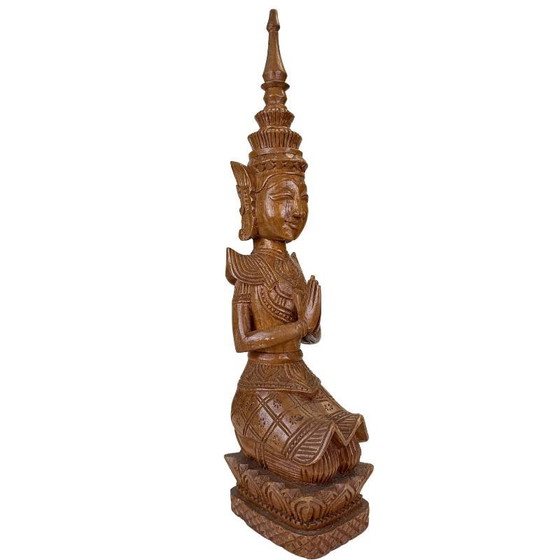 Paire de Gardiens Tephanom Thaïlandais Vintage - 51 cm - Bois de Teck Massif Sculpté à la Main - circa 1960 (photo 2 of 24)