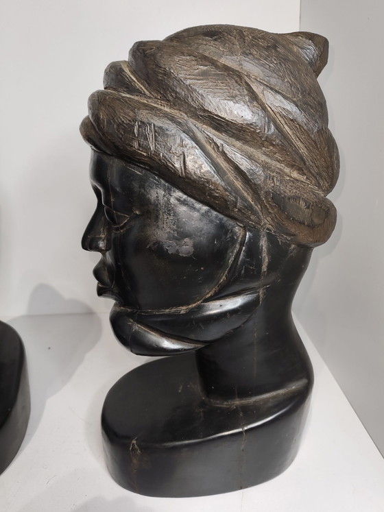 Busti Sculture Makonde Africane 38 cm di altezza, Legno, Nero (foto 7 di 15)