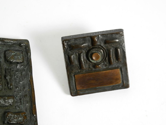 Image 1 of A set of solid, heavy 1970s Brutalist pull handles with letter slot and doorbell, made of bronze by Alpan Germany