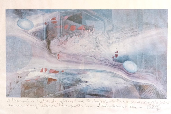 Image 1 of LUC GRUN (1936-2017) – Obra abstracta, dedicada y firmada, grabado, 1994