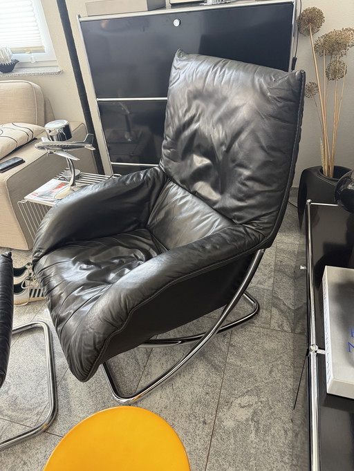 Robert Haussmann armchair stool chrome leather 80s design lounge chair
