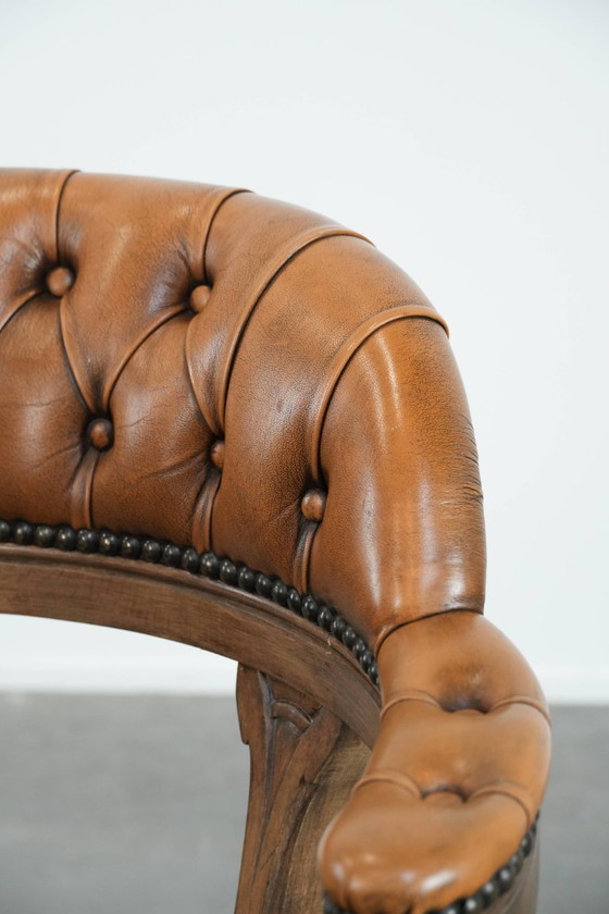 Image 1 of Sedia da ufficio Chesterfield in pelle in stile inglese con ruote