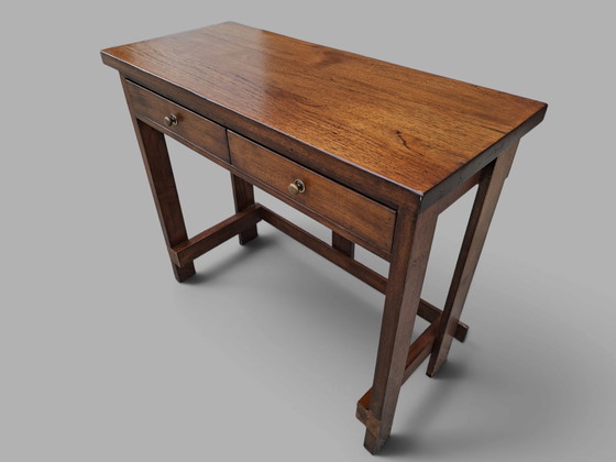 Unique Brutalist Sidetable, Wall Table, Console Dimensions: 100x43cm And 85cm High. – Wood, Brass (photo 2 of 5)