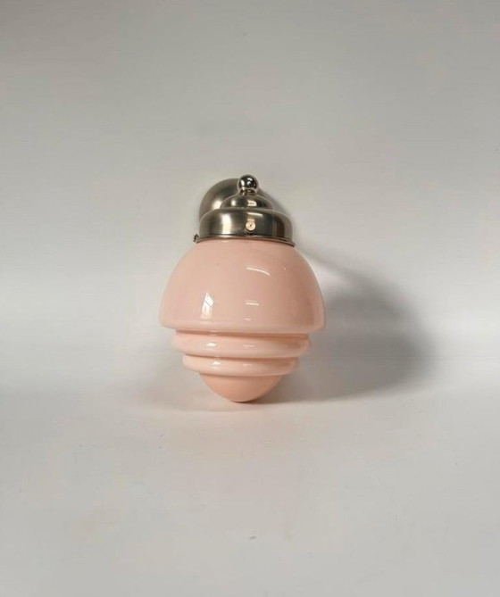 Image 1 of Art Deco Pink Wall Light Colore pastello con apparecchio a parete cromato