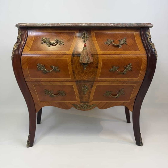 Bombé chest of drawers in the Louis XV style, Marble, Wood, Red (photo 3 of 22)