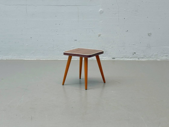 Image 1 of Postmodern plant stand / flower stool with wood veneer, 1970s–1980s