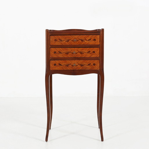 Mesita de noche francesa vintage estilo Napoleón III, década de 1950