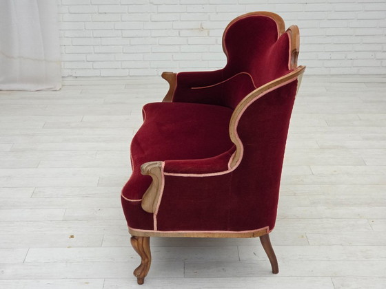 Image 1 of 1920-30s, Danish 2-seater sofa, furniture velour, ash wood, reupholstered.