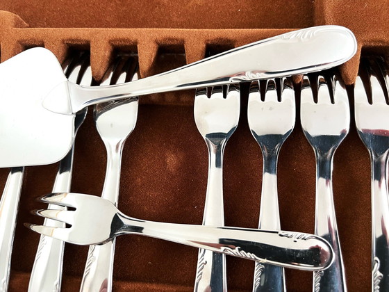 Image 1 of Set of 12 Devouge Dupont Stainless Steel Forks and 1 Dessert Scoop