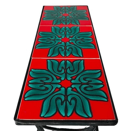 Image 1 of Vintage mid-century reading table retro magazine rack tiles wrought iron 1960s